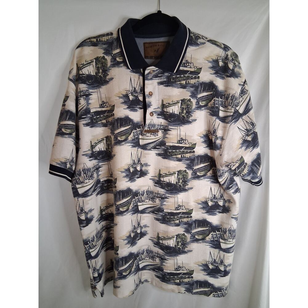 North River Outfitters Spirit of Adventures 100% Cotton Ships Men Polo Shirt-L